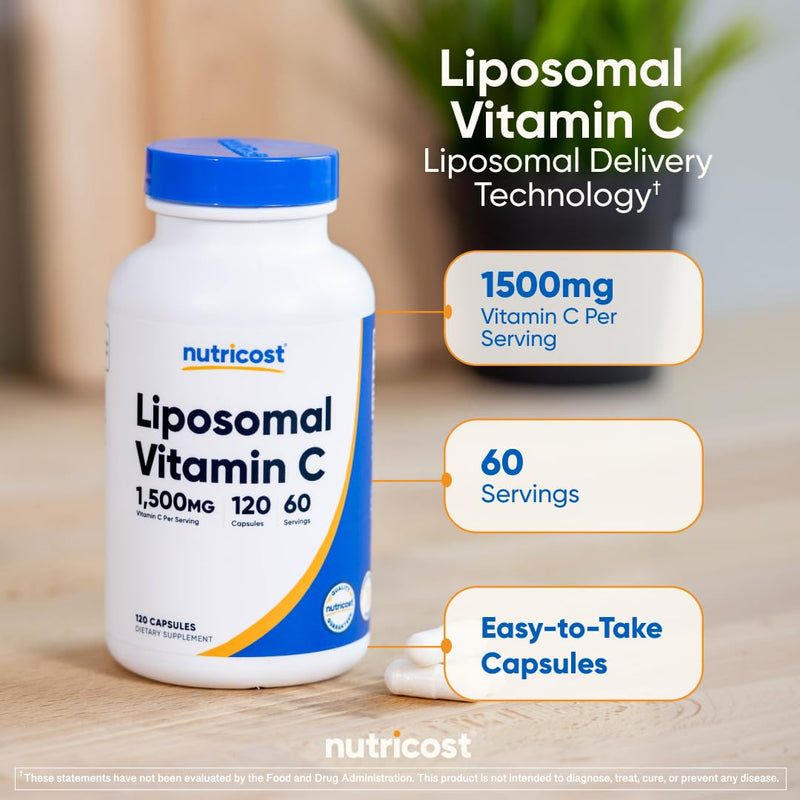 Nutricost Liposomal Vitamin C (1500mg) 120 Vegan Capsules, 60 Servings | Gluten-Free, GMO-Free 120 Count (Pack of 1)