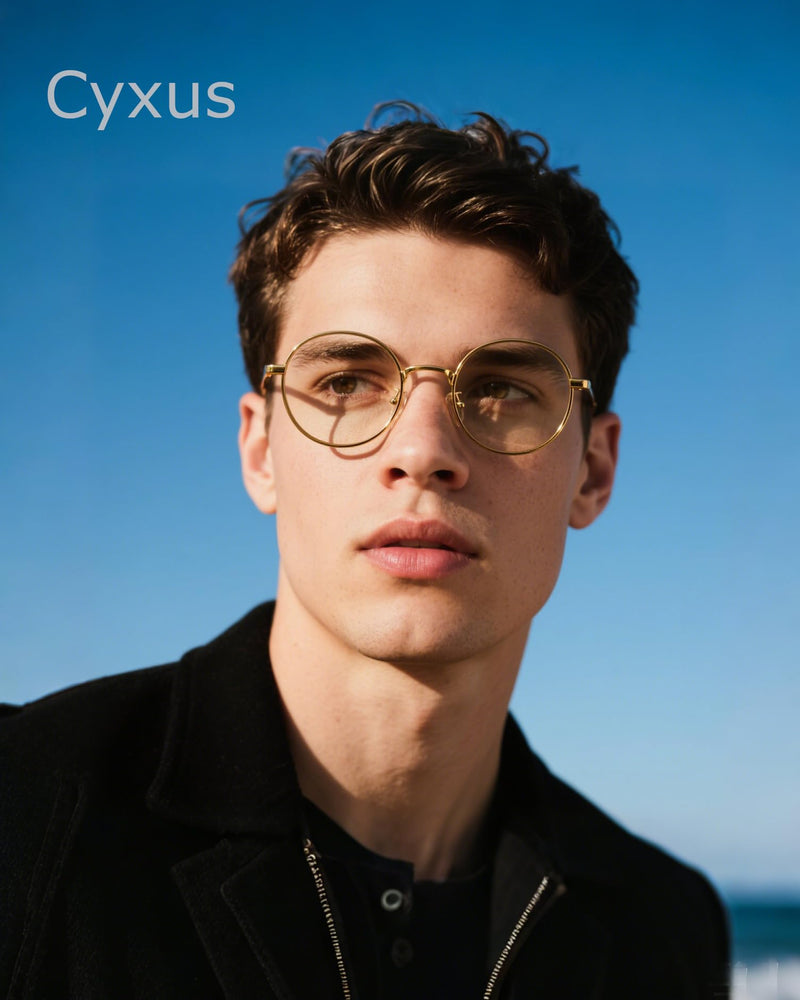 [Australia] - Cyxus Round Blue Light Glasses for Men Women Wire Frame UV Blocking Computer Glasses Clear Lens Metal Ultralight Eyewear 01 - Gold 