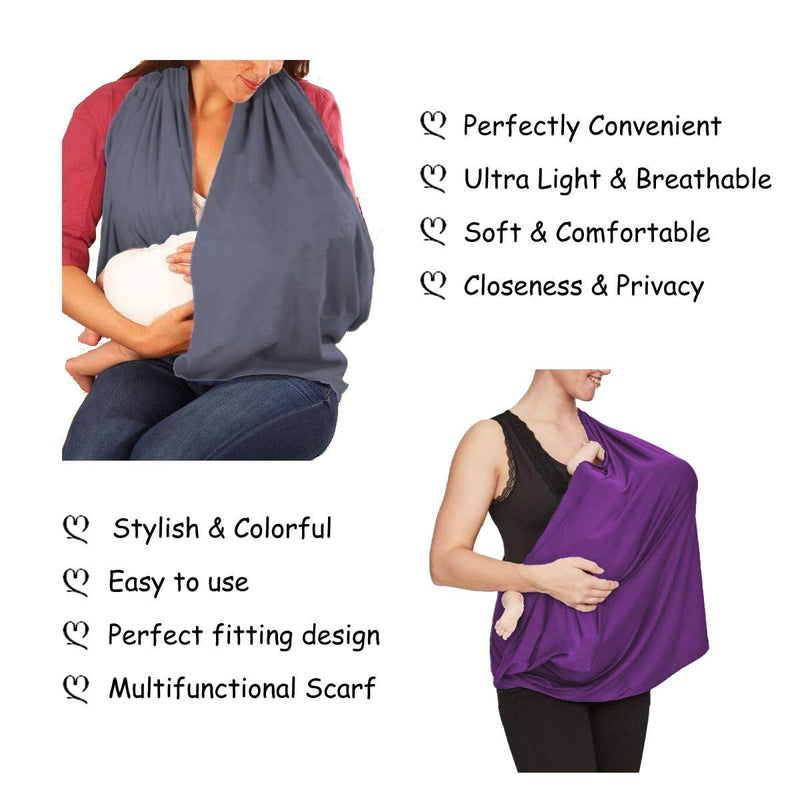 [Australia] - 2 Pack Nursing Cover Breastfeeding Cover Breast Feeding Cover ups Infinity Scarf, Lightweight Soft Breathable Cover Dark Gray Purple 