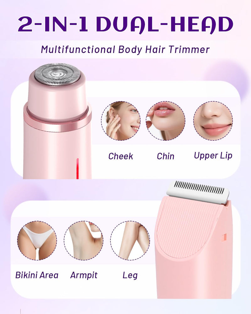Dermawave Bikini Shaver Trimmer 2.0 for Women Pubic Hair, 2 in 1 Dual Head Painless Electric Razor for Bikini Line Area, Waterproof