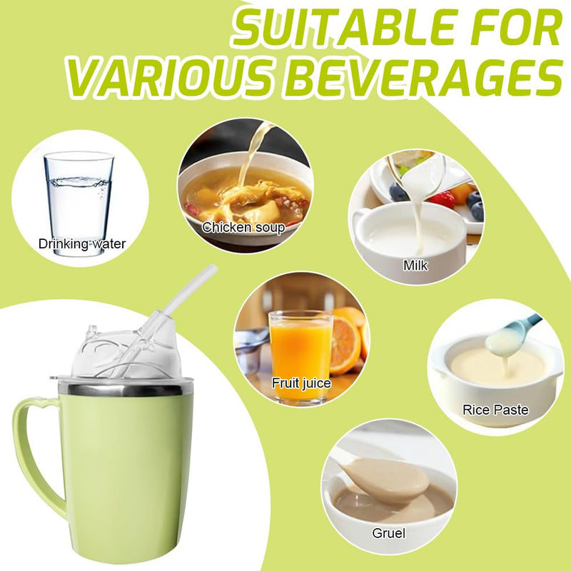 350ml Adult Sippy Cup, 3-in-1 Beakers for Elderly, Adult Sippy Cups for The Elderly Non Spill, Sippy Cup for Adults with Handle, Stainless Steel Dysphagia Cups for Elderly Patient