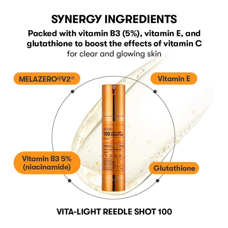 VT COSMETICS Vita-Light Reedle Shot 100 Serum, 1.69 fl oz (50ml) | Vitamin C Capsules, Vitamin E, Microneedling Formula, Korean Skin Booster