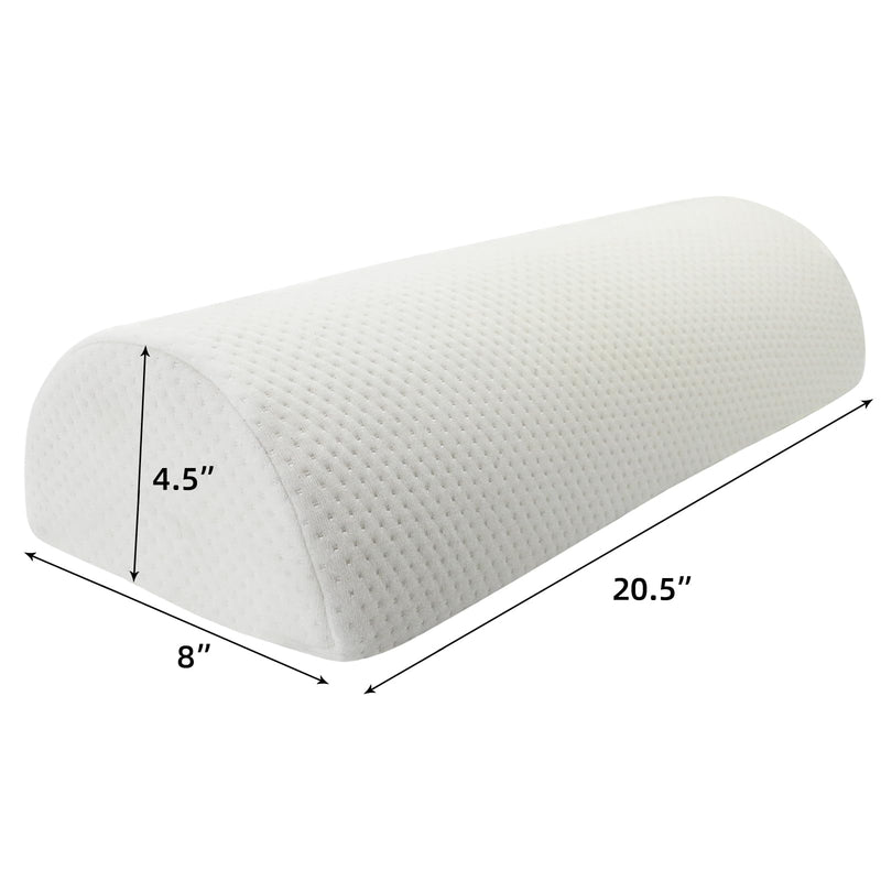 [Australia] - Half Moon Bolster Pillow - Perfect for Legs, Knees, Lower Back, Ankle and Head Support. Versatile Lumbar Support for Bed, Includes Memory Foam and Machine Washable Cover - L White 20.5" x 8" x 4.5" 