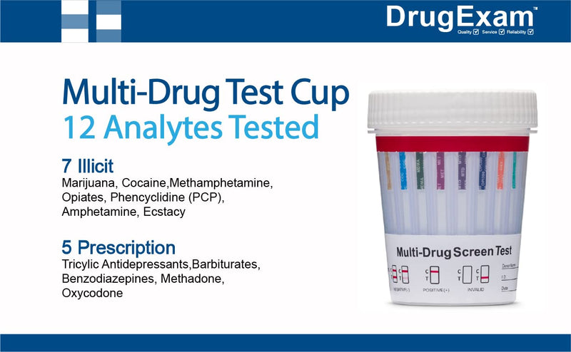3 Pack - DrugExam 12 Panel Drug Test Cup Kit with Temperature Strip-Testing Marijuana THC50/AMP500/BAR300/BZO300/COC150/MDMA500/MET500/MTD300/OPI300/OXY100/PCP25/TCA1000.Urine Test