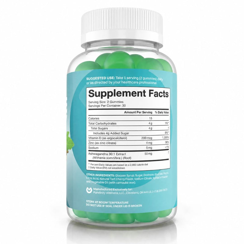 Ashwagandha Gummies with Vitamin D & Zinc – Supplement for Relaxation, Calming, and Mood Support – Gluten Free, Non-GMO, Vegan, 60 Count