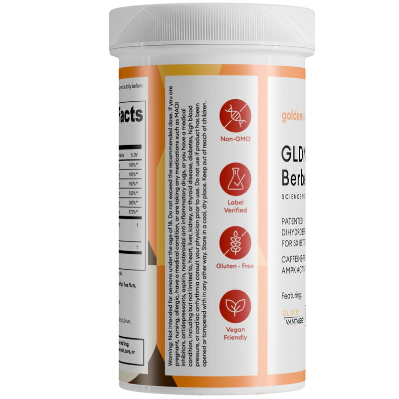 [Australia] - GLDN Berberine Advanced Absorption Formula - 200mg Dihydroberberine 5X Improved Absorption - DIM - Chromium Picolinate and DE111 Probiotics for Digestive Support - Vegan Friendly - 60 Capsules 60 Count (Pack of 1) 