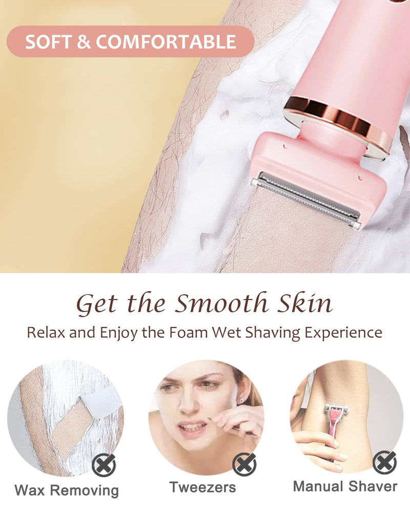 [Australia] - Facial Hair Remover for Women - 2-in-1 Electric Painless Face Hair Removal Shaver Device - Waterproof Face Trimmer & Body Epilator - Rechargeable Razor with 2 Heads for Lips Arms Legs Bikini Body Pink 
