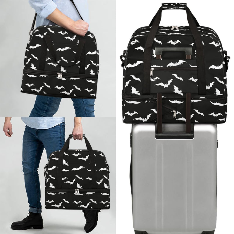 Halloween Goth Bat Travel Duffle Bags With Shoes Compartment for Women Men Weekender Overnight Bag Foldable Sports Tote Gym Carry On Luggage Handlebag for Travel Yoga Hospital Workout A:01 goth bat