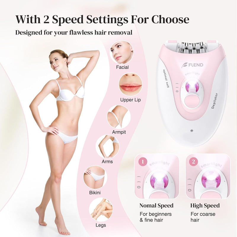 [Australia] - Smooth Glide Epilator for Women, 2 Speeds Facial Hair Removal Device with LED Light, 36 Tweezers & Massage Pad. Rechargeable Facial Hair Removal Epilator for Bikini, Arms, Legs, and Face Light-pink-06 