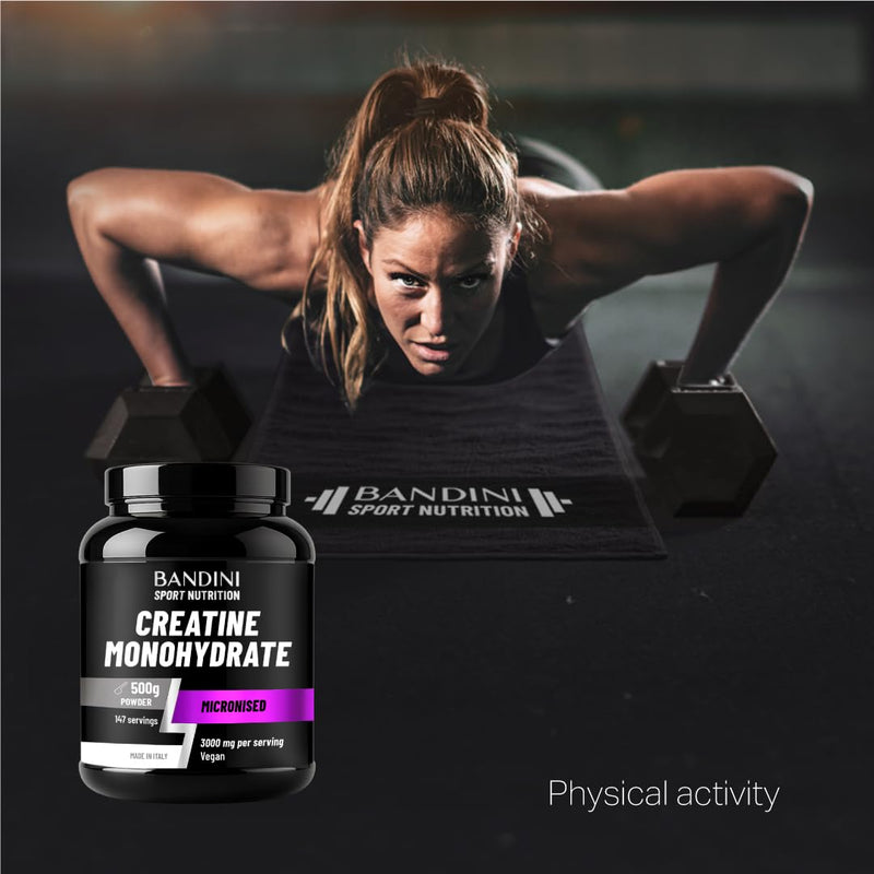 Bandini® Creatine Monohydrate Powder 500g - 100% Micronized Pure Creatine - High Strength Supplement - Supports Training & High-Intensity Performance - Scoop Included - 100% Vegan - 147 Servings