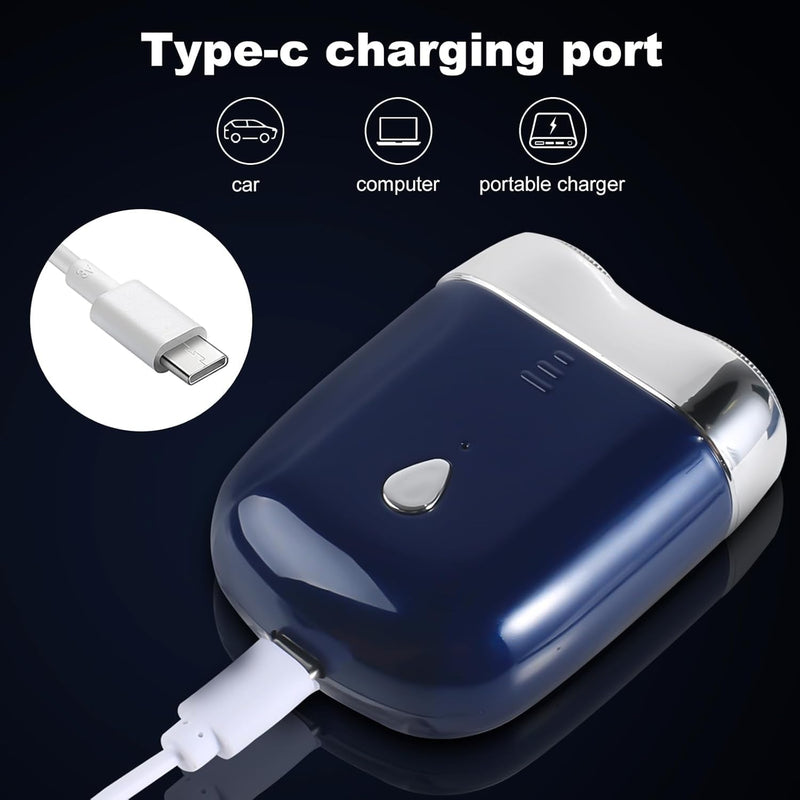 [Australia] - Mini Electric Shaver - USB C Fast Charge Portable Small Shavers for Men | Women - Dual Head Pocket Shaver Washable Travel Electric Razor & Powerful Wet and Dry Mini Razor - Easy One Button Use Blue 