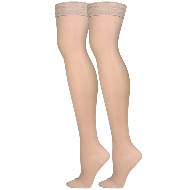 [Australia] - Truform Sheer Compression Stockings, 15-20 mmHg, Women's Thigh High Length, 20 Denier Nude Medium (1 Pair) 