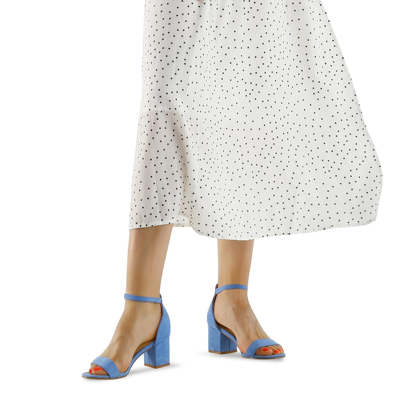 mysoft Women's Chunky Heels Open Toe Dress Sandals with Ankle Strap | Block Low Prom Heel, Adjustable Ankle Strap, Perfect for Wedding and Party, Four Seasons Classic Versatile 9.5 Blue