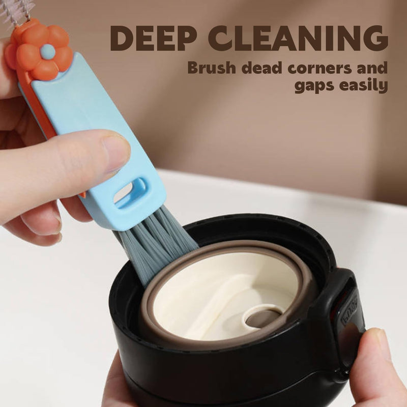 [Australia] - 3-in-1 Cup Lid Cleaning Brush Set, 3 PCS Multifunctional Cleaning Brush with Cup Mouth, Gap, and Corner Brushes, Plastic Nylon Bristles, White and Blue, 3 Count 