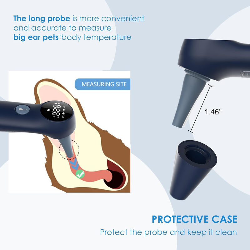 Pet Ear Thermometer for Dogs, Cats, and Livestock, Long Probe Designed, ℃/ ℉ Convert and Sound Switch Dedicated Button, 1 Second Measurement, 20 pcs Pet Swabs Included - PawsPlanet Australia