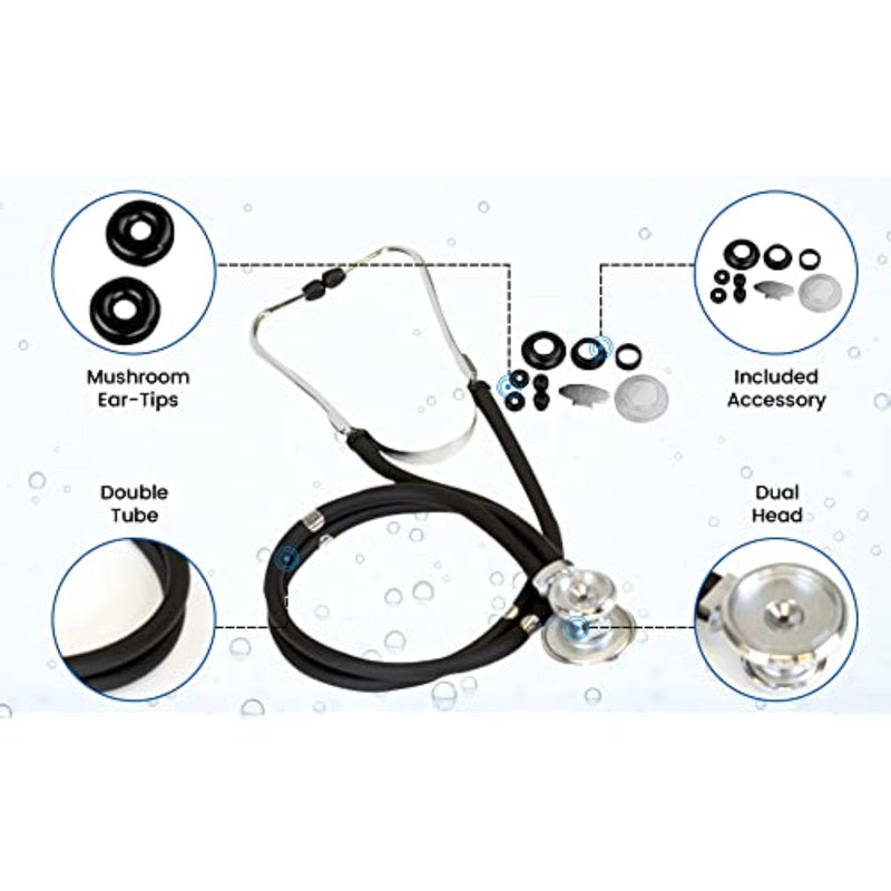 [Australia] - Primacare DS-9295-BK 30" Sprague Rappaport Style Stethoscope for Doctors, Nurses and Medical Students, First Aid Professional Dual Head Cardiology Kit for Men, Women and Pediatric, Black 