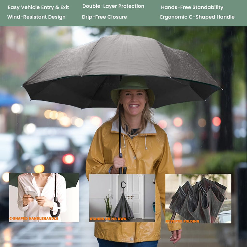 MRTLLOA Inverted Umbrella, 40/49/56 Inch Windproof Double Layer | Oversized, C-shaped Handle, Reverse Upside Down Design, Rainproof, Car Entry and Outdoor Activities, Golf Size N-black 56 Inch