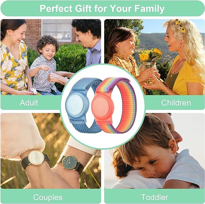 [Australia] - Kids Wristband Compatible with Apple AirTag, Protective Case for Air Tag GPS Tracker Holder with Nylon Bracelet, Adjustable Anti Lost Watch Band for Toddler Child Elder(RainbowB&Blue) Rainbow B & Blue 