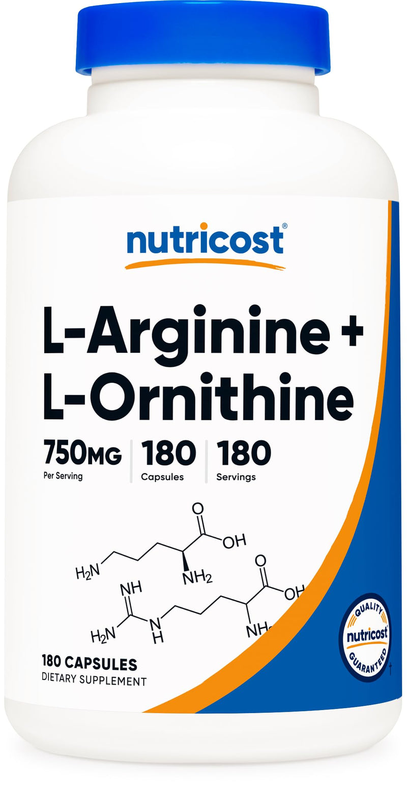 [Australia] - Nutricost L-Arginine L-Ornithine 750mg; 180 Capsules 180 Count (Pack of 1) 
