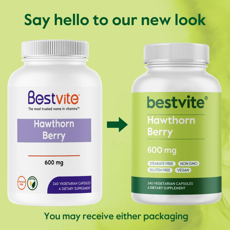 [Australia] - BESTVITE Hawthorn Berry 600mg per Capsule (240 Vegetarian Capsules) - No Stearates - No Fillers - Vegan - Non GMO - Gluten Free 