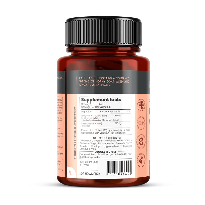 [Australia] - pureclinica 10X Horny Goat Weed & Maca Extract 6250mg x 180 Tablets (6 Months Supply) -10 X More Icariins - w/5mg Black Pepper Extract for 300% Increased Absorption 180 Count (Pack of 1) 