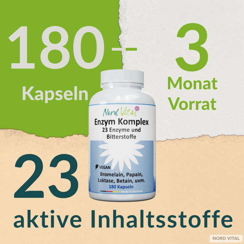 [Australia] - Enzyme complex with 23 active ingredients - 180 gastro-resistant capsules - enzymes and bitter substances - bromelain, papain, amylase, lipase, protease, lactase, betaine HCL, ginger, curcuma... - Vegan 