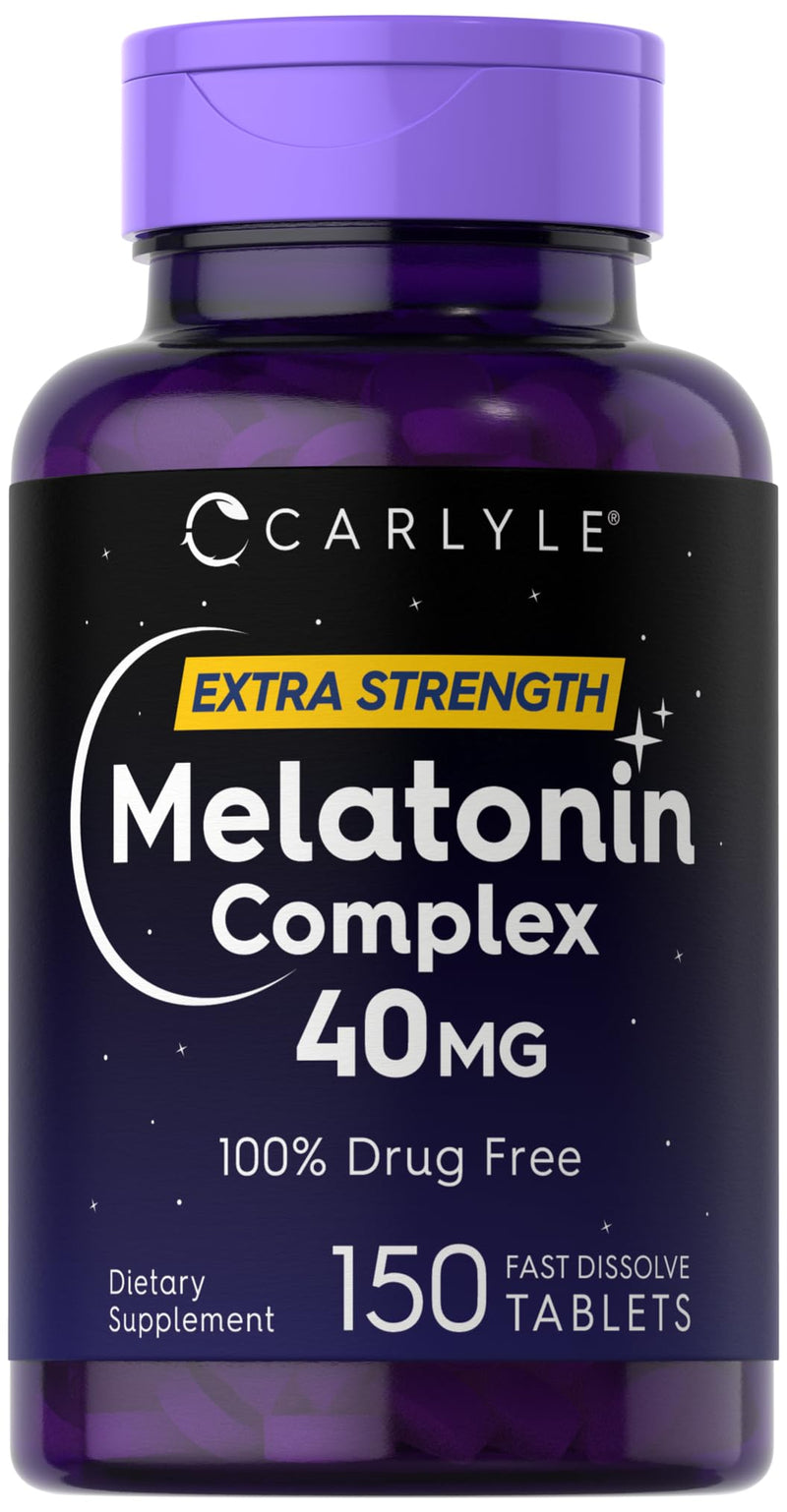 Carlyle Melatonin 40mg Complex | 150 Fast Dissolve Tablets | Extra Strength Support | with Ashwagandha and Chamomile | Vegetarian, Non-GMO, Gluten Free Supplement