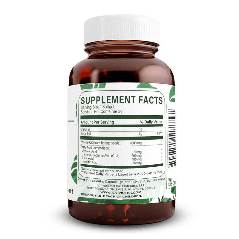 [Australia] - Natural Nutra Borage Oil, Maintain Skin Health, Support Heart Health, Improves Nerve Health,Omega 6 Essential Fatty Acids Supplement 30 Soft gels. 30 Count (Pack of 1) 