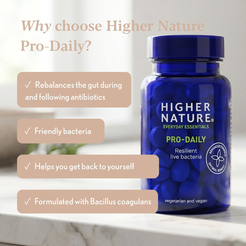 Higher Nature - Pro-Daily - Probiotic & Prebiotic - FOS - for Gut Health - Probiotics for Women & Men - Gluten Free - Vegan & Vegetarian - 90 Tablets 90 count (Pack of 1)