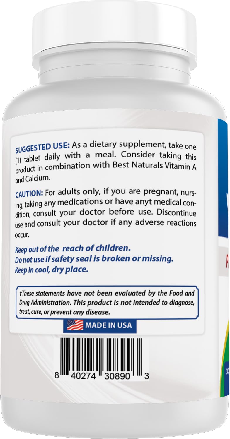 Best Naturals Vitamin D3 5000 IU – 300 Tablets – Made in USA, Non-GMO, Gluten Free, No Artificial Color, Flavor or Preservatives – Dietary Supplement 300 Count (Pack of 1)