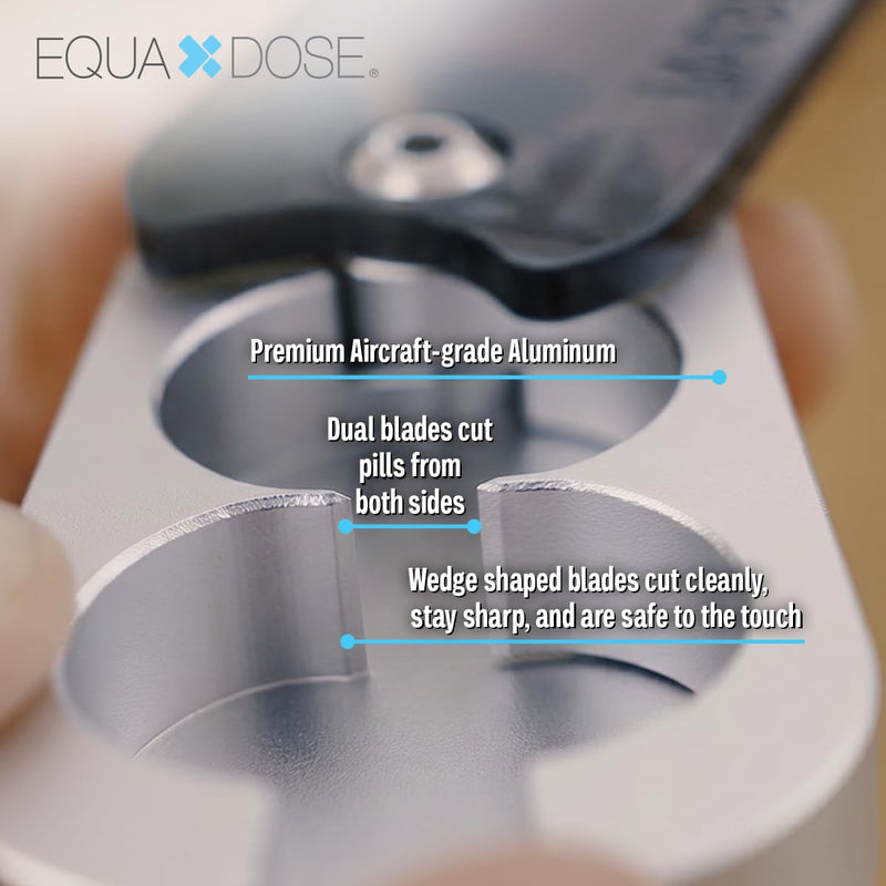 EQUADOSE Pill Splitter with Premium and Durable Aluminum Blades, Black | Safely and Cleanly Cuts Small and Large Tablets, Vitamins, and Pills, Tablet Divider for Accurate Medication Dosing