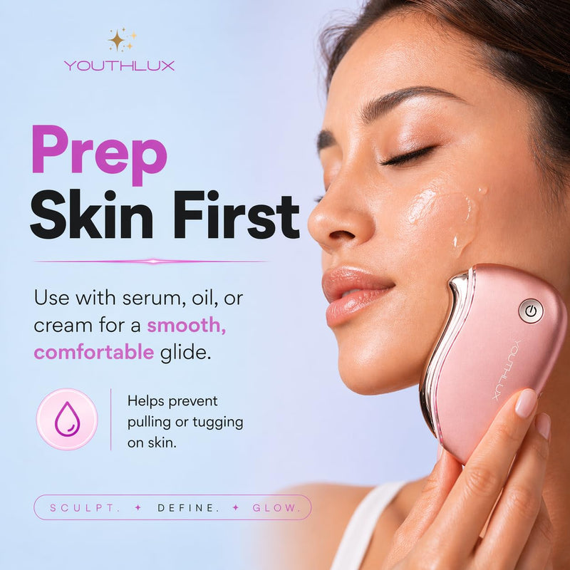 ProSculpt Heated Gua Sha Facial Massager – Electric Guasha Tool for Face Sculpting, Relaxation & Skincare | Soothing Vibration Facial Massage Tool with Contoured Design (Rose Gold)
