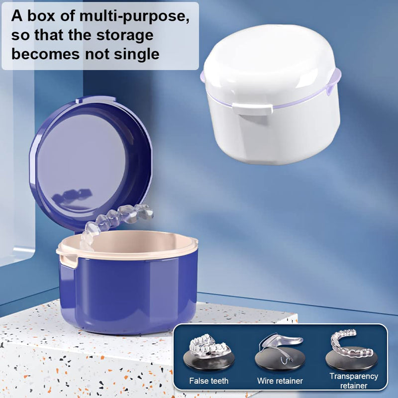 [Australia] - GmeDhc Braces Box with Strainer, Portable Denture Box Cover, Invisible Braces Storage Box, Double Layer Hollow Drain, for Orthodontic Bracket, Cleaning Box (Blue) Double Layer Blue 