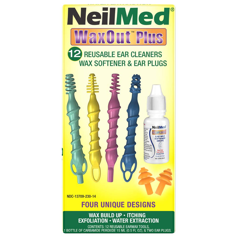 [Australia] - NeilMed Reusable Flexible Ear Cleaners, 15 Piece Set Waxout Plus with Wax Softener & Ear Plugs 