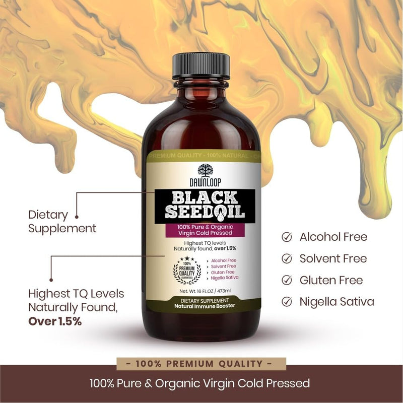 [Australia] - DAWNLOOP Black Seed Oil Organic Cold Pressed 4oz - 100% Pure High Thymoquinone Nigella Sativa, Black Cumin Oil for Immune Support, Brain Function, Digestion, Joint Mobility, Gluten Free, Non GMO 1 Count (Pack of 1) 