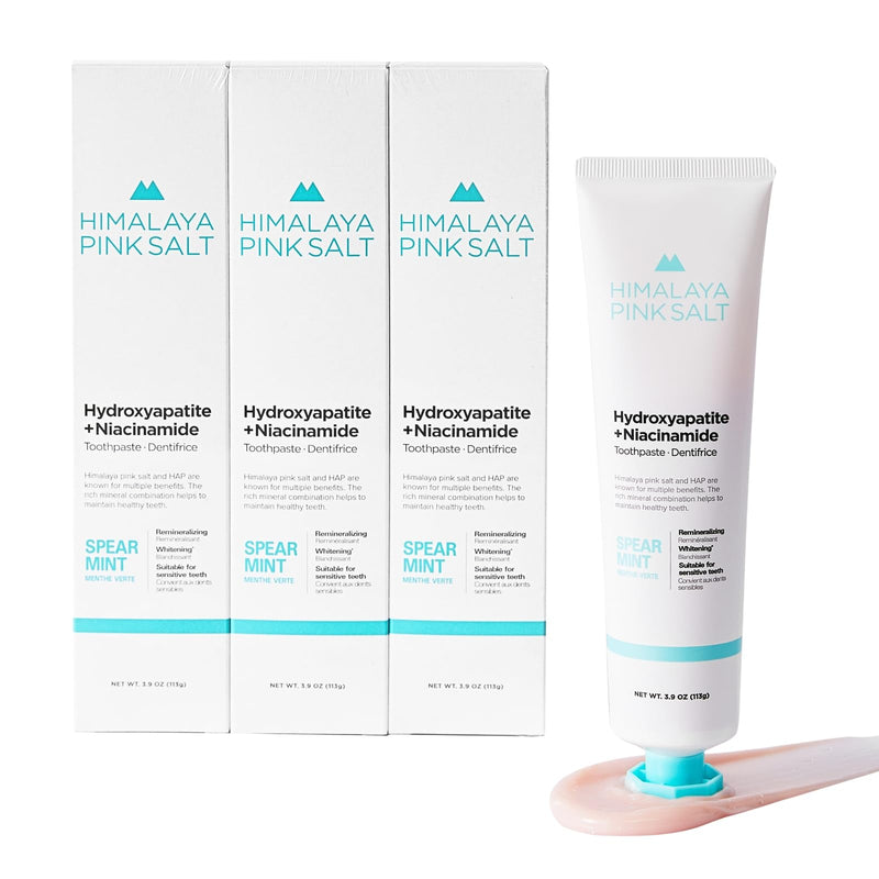 [Australia] - HIMALAYA PINKSALT Fluoride Free Hydroxyapatite Toothpaste with Niacinamide, Helps Remineralize, Appropriate for Sensitive Teeth, Teeth Whitening - for Adult, Kids Oral Care - Spearmint Flavor, 3.9 oz 3.9 Ounce (Pack of 3) 