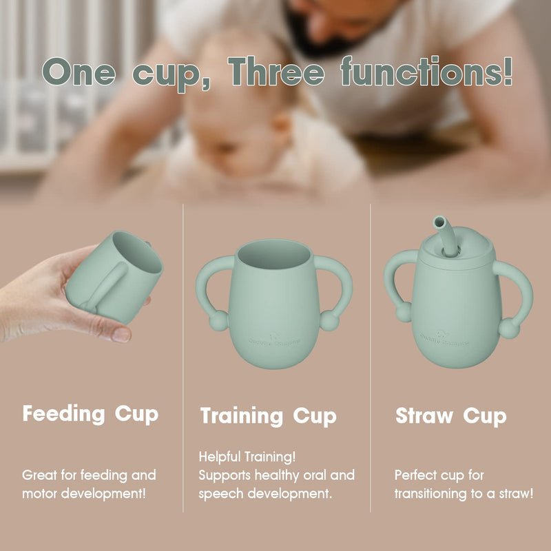 [Australia] - Cuddle Campus 100% Silicone Baby Training Cup, Shatterproof Toddler Sippy Cups with Straw, Open Cup for Baby, 6+ Months 4 Oz Sage 4 OZ 1 Count (Pack of 1) 
