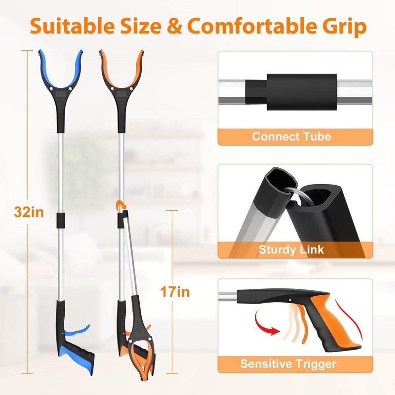 [Australia] - 32" Grabber Reacher Tool, 2-Pack Foldable Reacher Grabber Pickup Tool with 360° Rotating Jaw & Magnet, Trash Picker Upper Grabber, Lightweight Grabbers for Seniors Heavy Duty 32-inch 