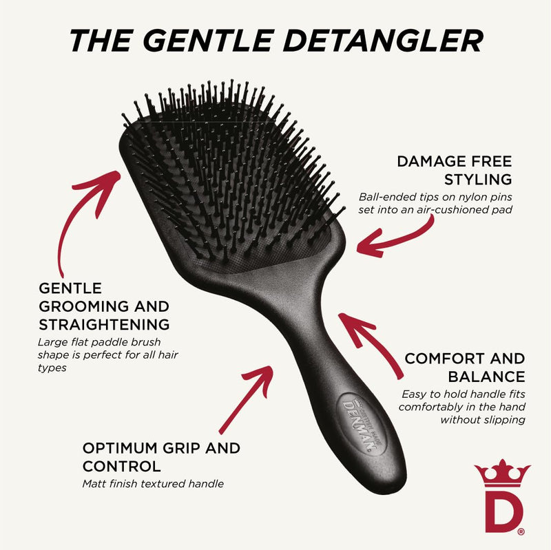 Denman Gentle Paddle Hairbrush for Comfortable Detangling, Blowdrying and Styling 1 Count (Pack of 1)
