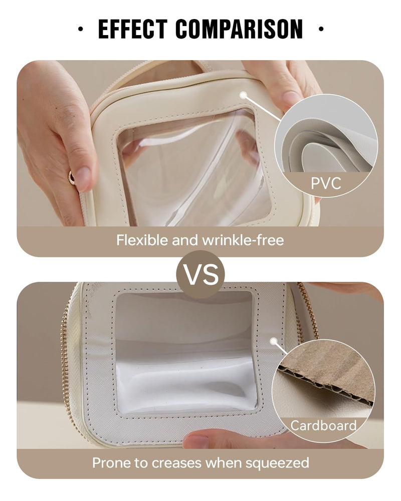 EACHY Travel Makeup Bag（Brown-Medium Size） & Clear Makeup Bag（Brown-Mini Size）