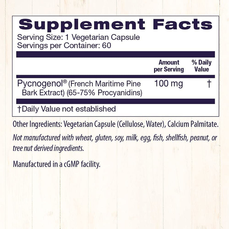 [Australia] - Healthy Origins Pycnogenol 100 mg - Premium Pine Bark Extract - French Maritime Pine Bark Extract for Heart Health, Skin Care & More - Gluten-Free & Non-GMO Supplement - 60 Veggie Caps 60 Count (Pack of 1) 