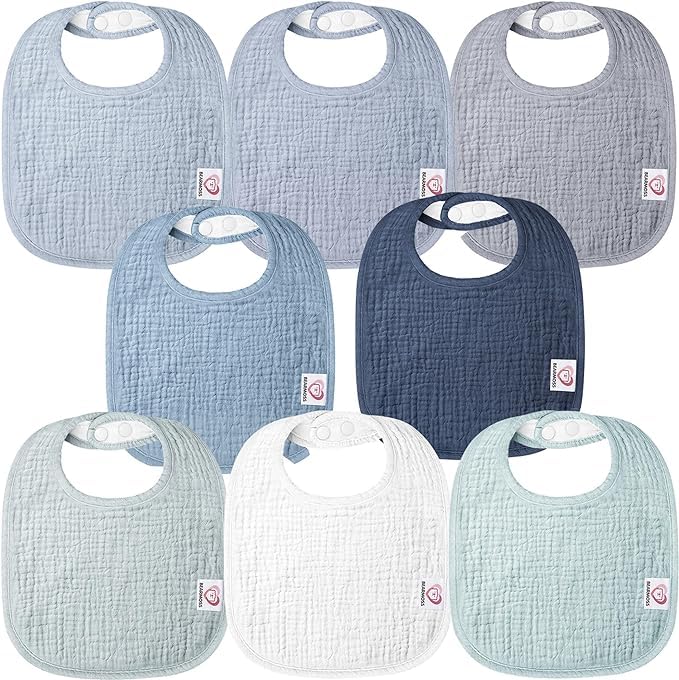 Muslin Baby Drooling Bibs 8 Pack, 100% Cotton Square Adjustable Bandana Bibs Gift for Baby Girls Boys Teething Drool Mint Iceberg