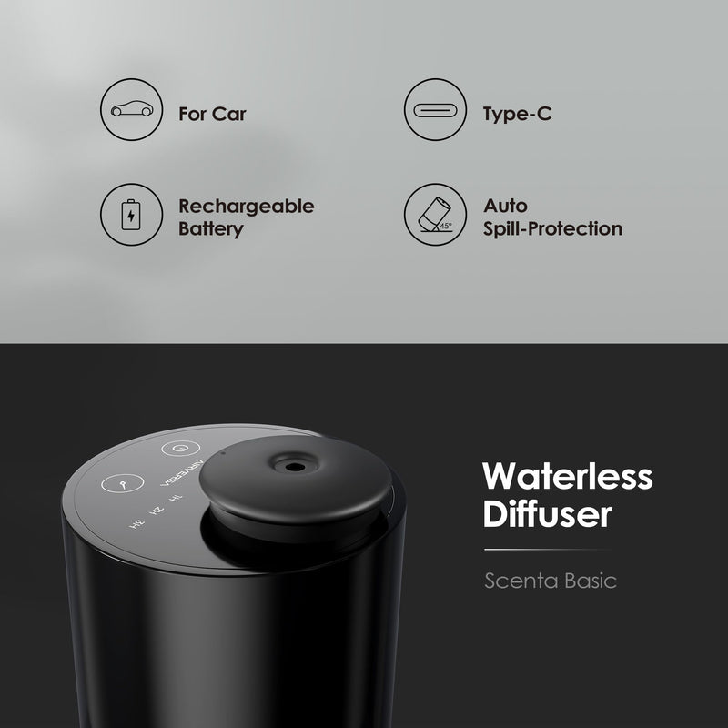 [Australia] - Waterless Diffuser for Essential Oil Nebulizer Battery Operated Mini Scent Air Machine Aromatherapy Atomizing Diffuser 1/2/3H/Time off 3 Mist Level for Home Cars Office (AN6 Black) AN6 Black 