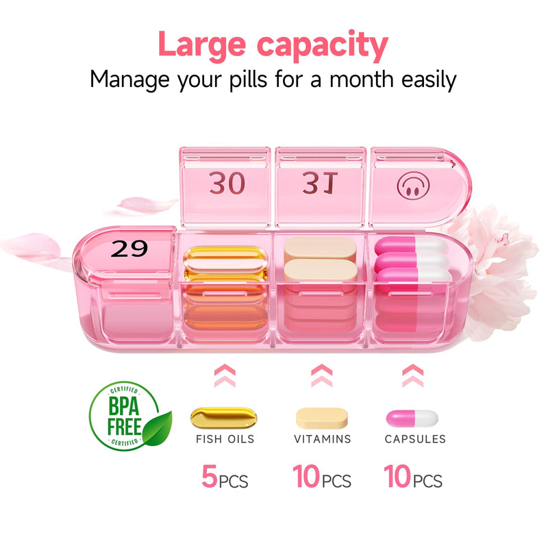 [Australia] - Zoksi Monthly Pill Organizer 1 Time a Day, 30 Day Pill Box Organizer Once a Day, One Month Large Pill Case for Travel, 31 Day Daily Medcine Container for Vitamins, Supplement & Medication (Pink) Pink 