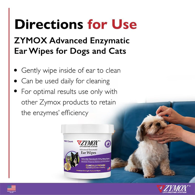 Zymox Enzymatic Ear Wipes, Ear Cleanser, & Otic Plus Ear Solution Hydrocortisone Free for Dogs and Cats - Product Bundle - for Dirty, Waxy, Smelly Ears and to Soothe Ear Infections - PawsPlanet Australia