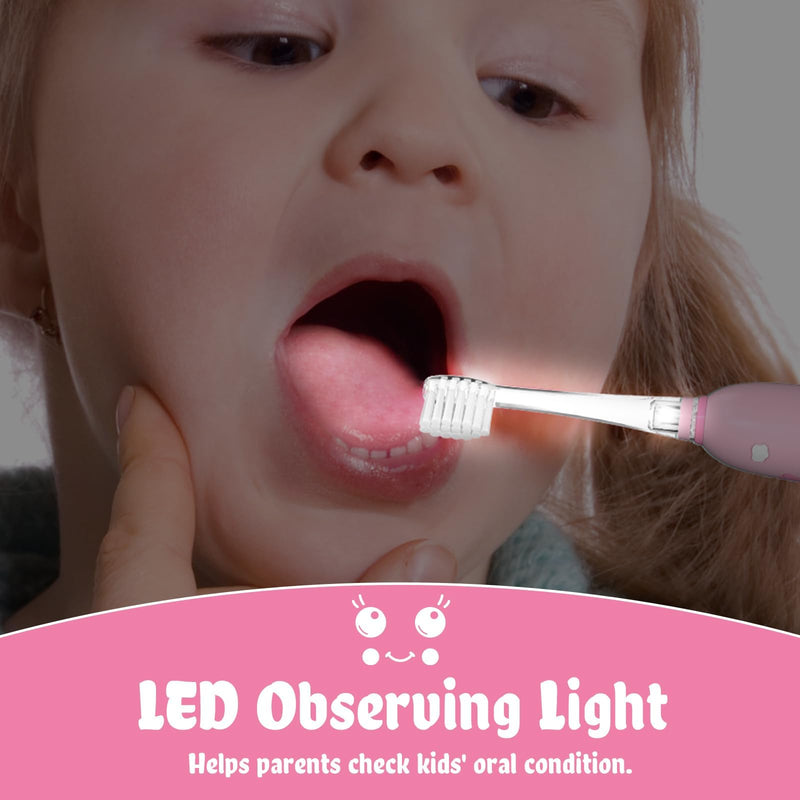 [Australia] - SEAGO Kids Electric Toothbrushes Rechargeable, Toddler Electric Toothbrush with Magnetic Charging, LED Observing Light, 8 Toothbrush Heads for Ages 2-4-6 Boys Girls (Pink) Pink 