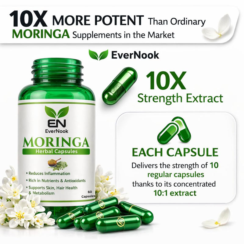 Moringa Capsules 500mg – 60 Vegetarian Capsules – Moringa Leaf Powder Supplement – Natural Antioxidant Superfood – Supports Energy, Metabolism, Skin & Hair Health – Herbal Supplement