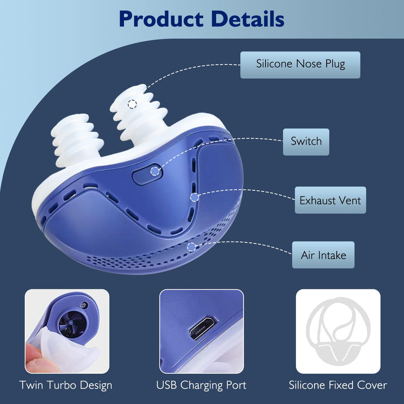 [Australia] - Anti Snoring Devices, Double Vortex Anti Snoring Device, Snoring Solution, Adjustable Wind Speed, Suitable for All Nose Shapes, Stop Snoring Suitable for Men and Women, Blue 