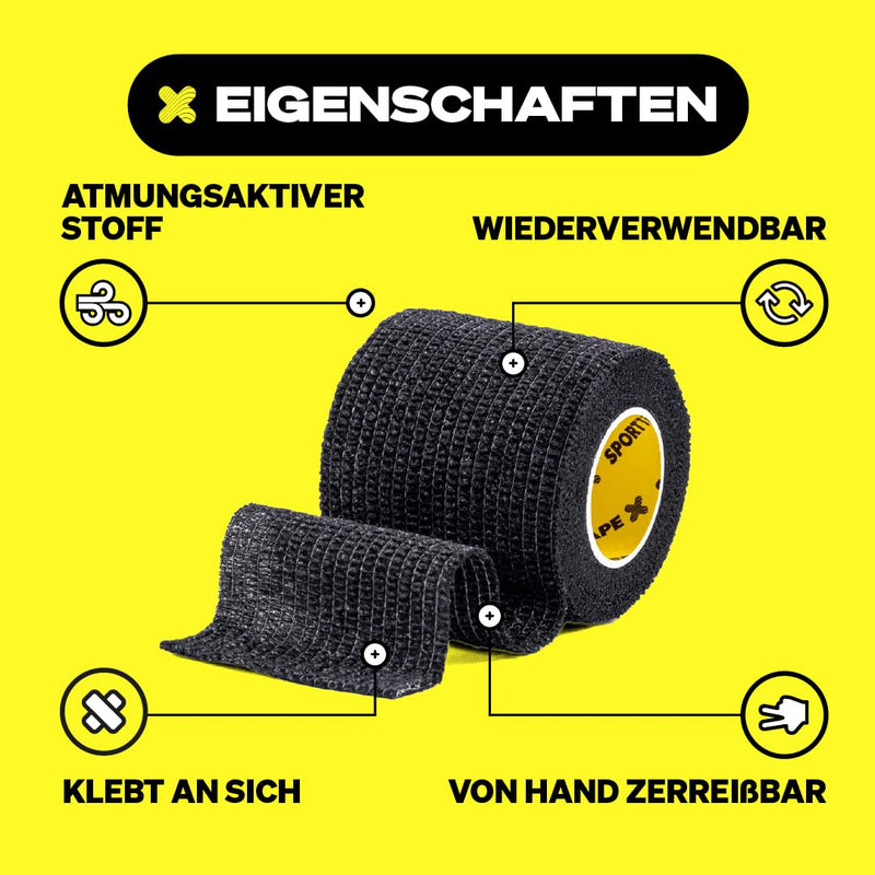 [Australia] - 6 rolls of SPORT TAPE self-adhesive football sock tape - 5 cm x 4.5 m - black - cohesive bandage sock tape sock tape - wrist and ankle bandage for athletes - pet wrap fixing bandage horses, dogs 5 x 450 cm (6 rolls) 