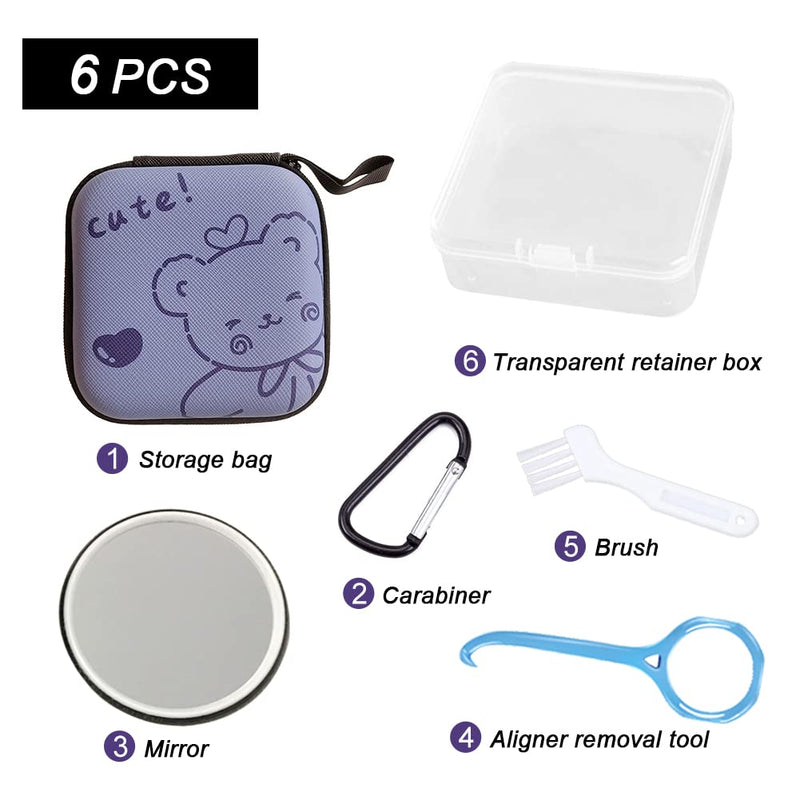 [Australia] - Retainer Case Travel Aligner Case Mouth Guard Box with Clip, Organizer Bag, Mirror and Removal Tool Set (Animal) Animal 